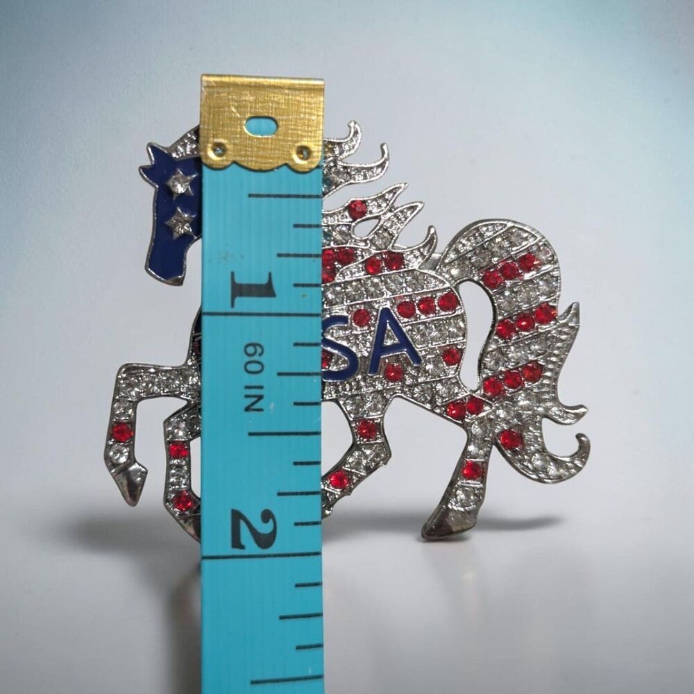 USA Patriotic Horse Brooch Pin, Fourth of July Jewelry, American Flag Lapel Pin - Picture 5 of 5